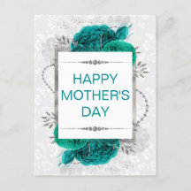Elegant Teal Ro & Silver Glitter Mors dag