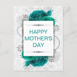 Elegant Teal Ro & Silver Glitter Mors dag Vykort