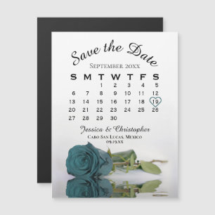 Elegant Teal Ro Spara datumkalendermagnet