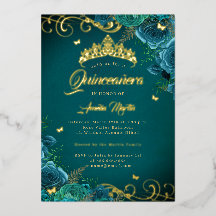 Elegant Teal Ro Swirl Guld Quinceanera