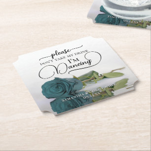 Elegant Teal Ro Ta inte min dryck Bröllop Underlägg Papper