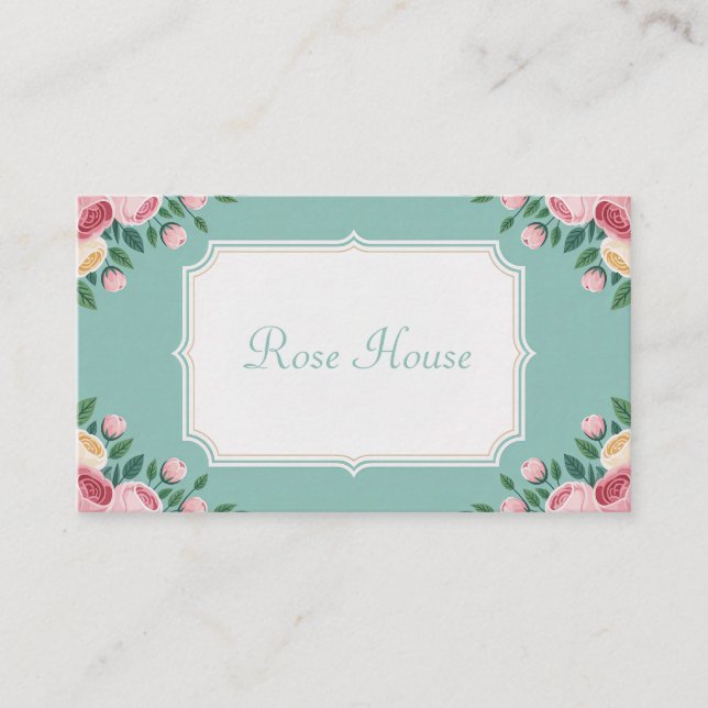 Elegant Teal Ros Blommig Scallop Geometrisk Ram Visitkort (Framsida)