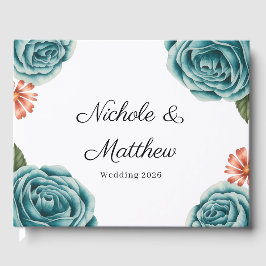 Elegant Teal Rose & Orange Daisey Wedding Gästböcker