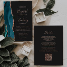 Elegant teal roséguld agat mörk QR-kod bröllop