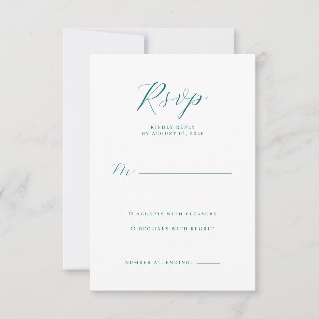 Elegant Teal RSVP Card OSA Kort (Framsida)