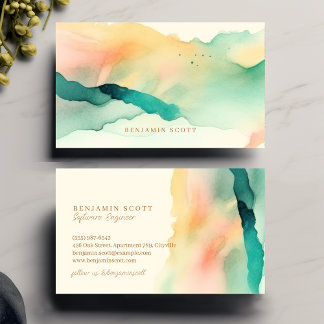 Elegant Teal Sandy Watercolor Coastal Charm Design Visitkort