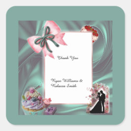 Elegant Teal Satin and Blush Bow Sticker Fyrkantigt Klistermärke