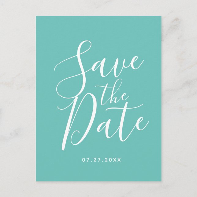 Elegant Teal Save Date Vår Summer Bröllop Vykort (Framsida)