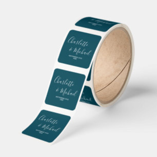 Elegant Teal Script Minimalistisk Bröllop Fyrkantigt Klistermärke
