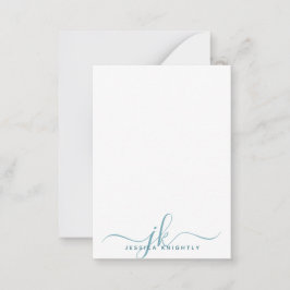 Elegant Teal Script Monogram Initialer minimalist Anteckningskort