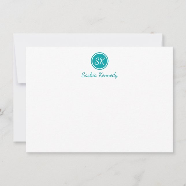 Elegant Teal Script Monogram-Professionell Anteckningskort (Framsida)