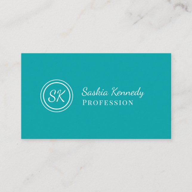 Elegant Teal Script Professionell Monogram Visitkort (Framsida)