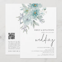 Elegant Teal Sea Mist Blommigts QR-koden Bröllop