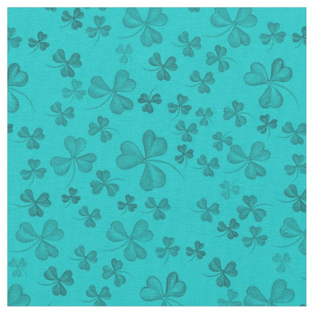 Elegant Teal Shamrock Mönster Cute & Söt Klöver Tyg (Närbild)