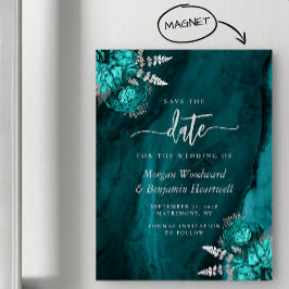 Elegant teal silver blommande bröllop Spara datum Magnetisk Inbjudningskort