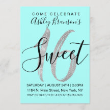 Elegant Teal Silver Sequin Glitter Sweet 16