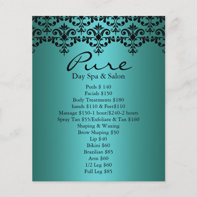 Elegant Teal & Svart Damask-flygblad Flygblad (Framsidan)