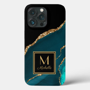 Elegant Teal Svart Guld Monogram Initial Namn