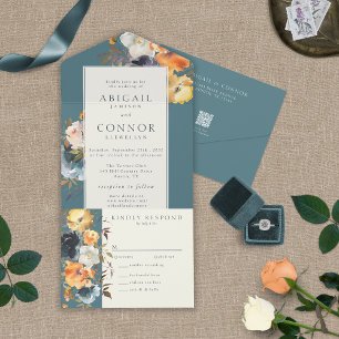 Elegant Teal Terracotta Navy Boho Blommigt