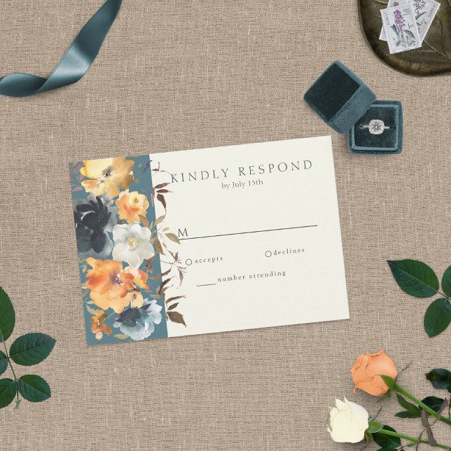 Elegant Teal Terracotta Navy Boho Blommigt OSA Kort (Skapare uppladdad)
