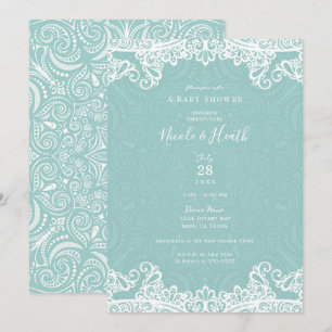 Elegant Teal Turcos White Snöre Baby Shower Inbjudningar