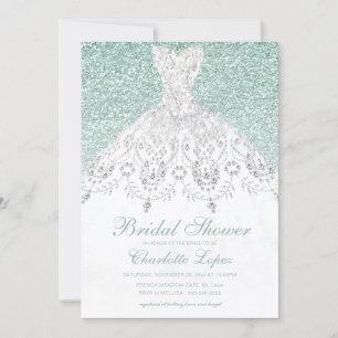 Elegant Teal Turkvois Glitter Dress Möhippa Inbjudningar
