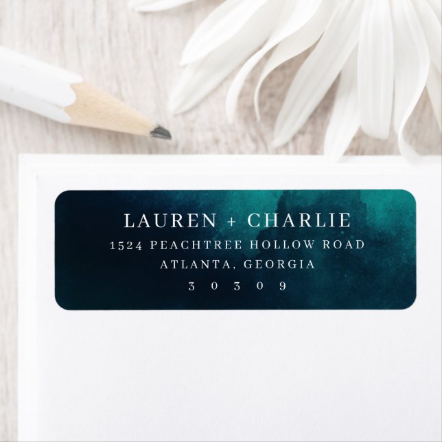 Elegant Teal Vattenfärg Returadress Etikett (Insitu)