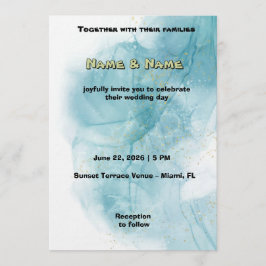 Elegant Teal Watercolor Wedding Invitation Inbjudningar