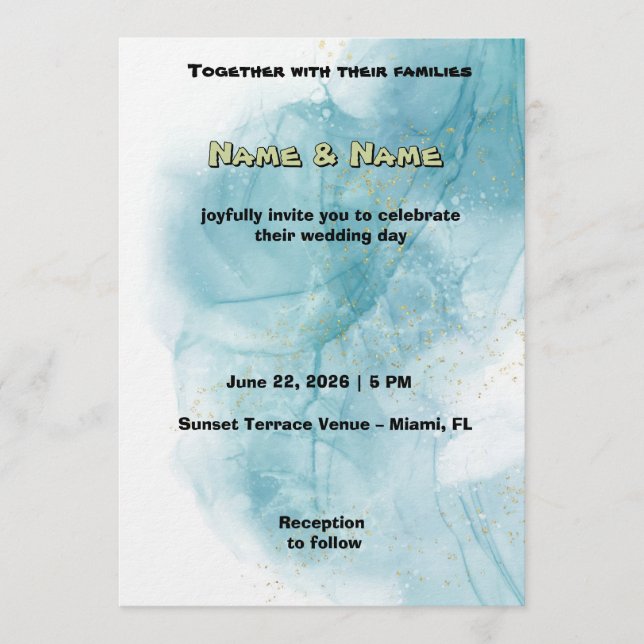 Elegant Teal Watercolor Wedding Invitation Inbjudningar (Framsida)