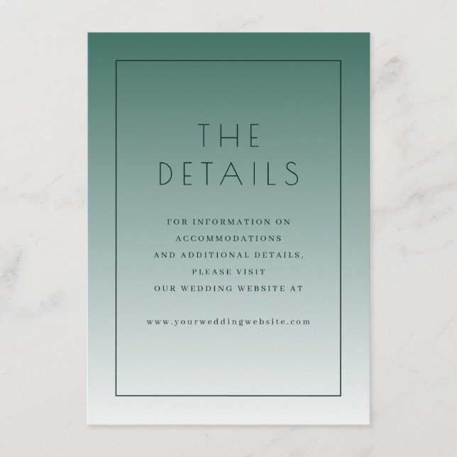 Elegant Teal Wedding Details Card Tilläggskort (Framsida)