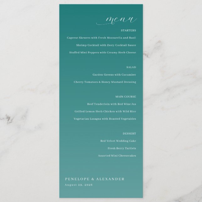 Elegant Teal Wedding Menu Meny (Framsida)