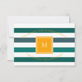 Elegant Teal White Stripe Monogram - tackkort