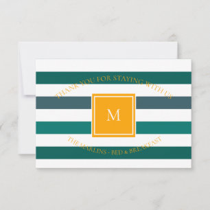Elegant Teal White Stripe Monogram - tackkort
