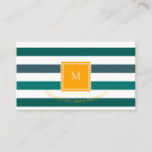 Elegant Teal White Stripe Monogram