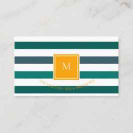 Elegant Teal White Stripe Monogram Visitkort