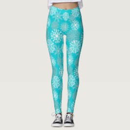 Elegant Teal Winter Snöflingor Helgdag jul Leggings