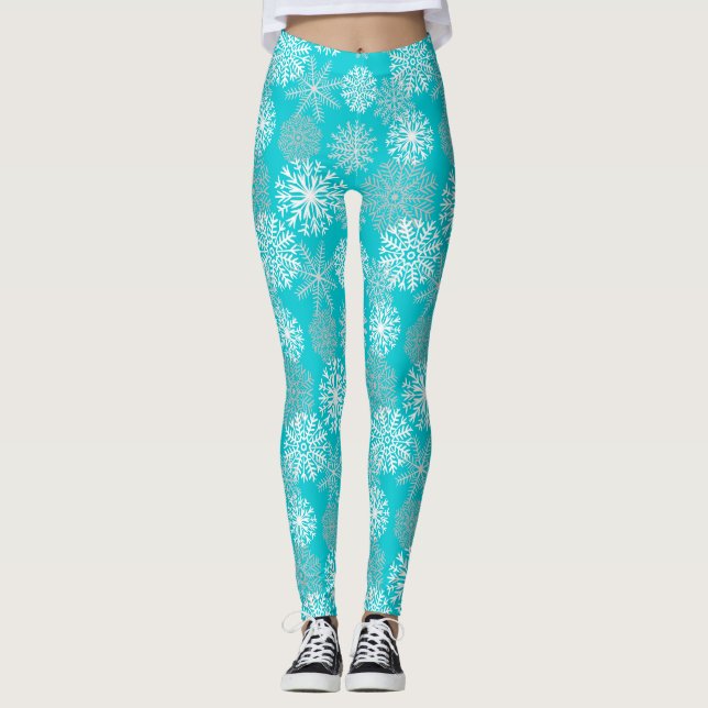 Elegant Teal Winter Snöflingor Helgdag jul Leggings (Framsida)