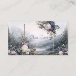 Elegant Tealblå Blommig Guld Ram Akvarell Visitkort