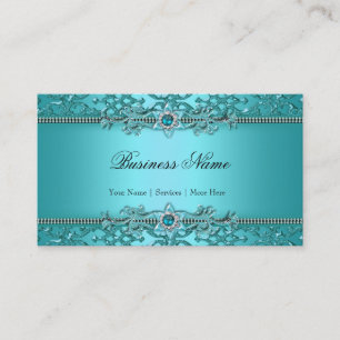 Elegant Tealblå Damask Präglad Look 2 Visitkort