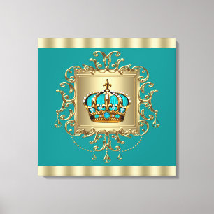Elegant Tealblå och Guld Kronprins Canvastryck