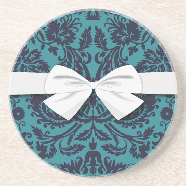elegant tealblå och midnattsdamast underlägg sandsten (Framsidan)