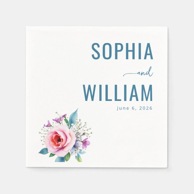 Elegant Tealblommig Pappersservett (Framsidan)