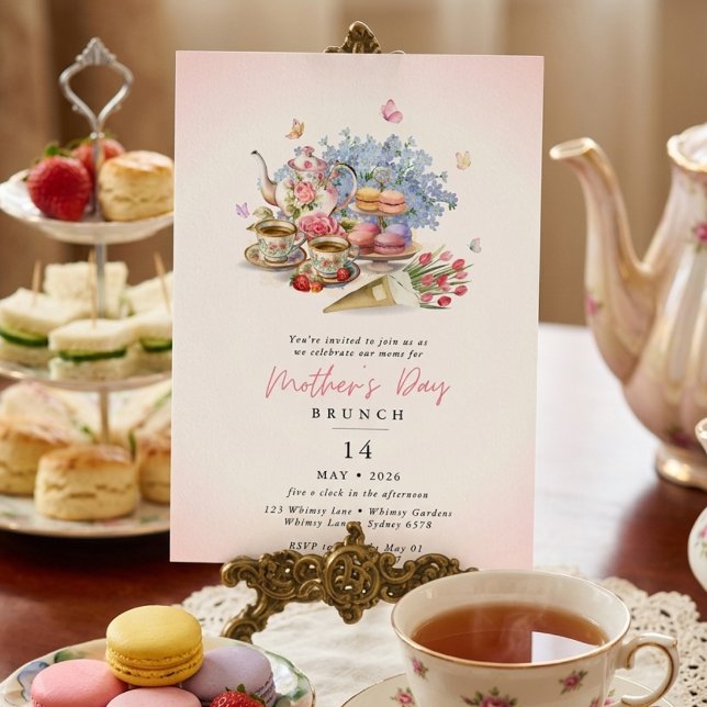Elegant tebjudning blommig morsdagsbrunch inbjudningar (Skapare uppladdad)