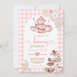 Elegant tebjudning En baby bryggs Blommor till bab Inbjudningar