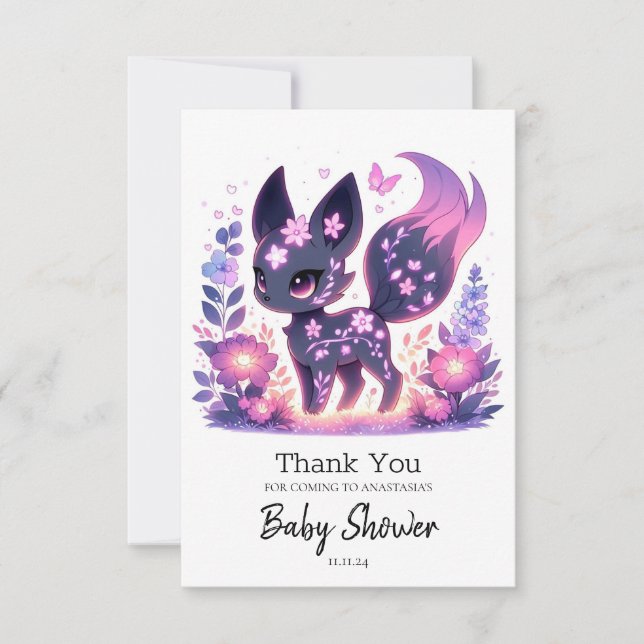 Elegant Tecknad Fox Baby Shower Tack Kort (Framsida)