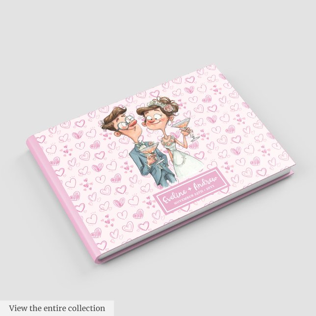 Elegant Tecknad par Bröllop Guest bok (Elegant Cartoon Couple Wedding Guest book)