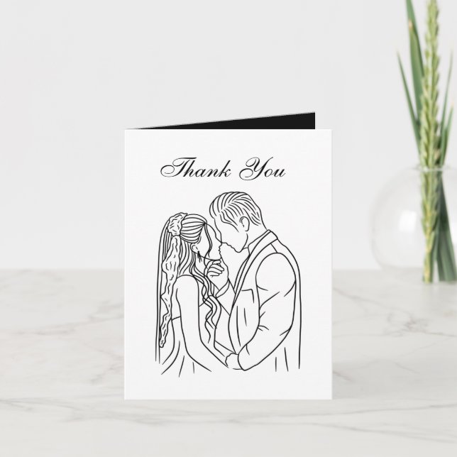 elegant teckning Bride Groom Tack Kort (Framsida)