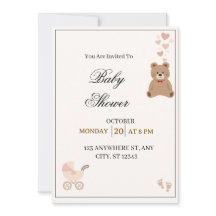 Elegant Teddy Bear Baby Shower Inbjudan