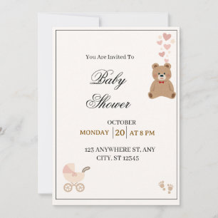 Elegant Teddy Bear Baby Shower Inbjudan