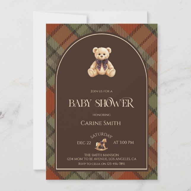 Elegant Teddy Bear Luxury Vintage Baby Shower Inbjudningar (Framsida)
